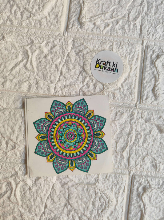 Mini color sticker sheet with colorful mandala flower sticker, teal yellow pink