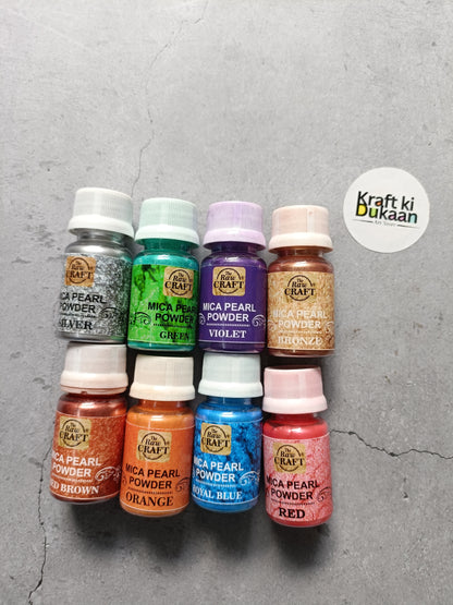 Mica pearl powder bottles assortment, multiple colors including silver, gold, violet