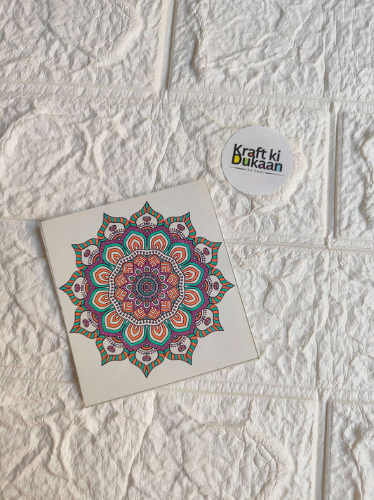 Mini color sticker sheet with colorful mandala pattern, square sheet