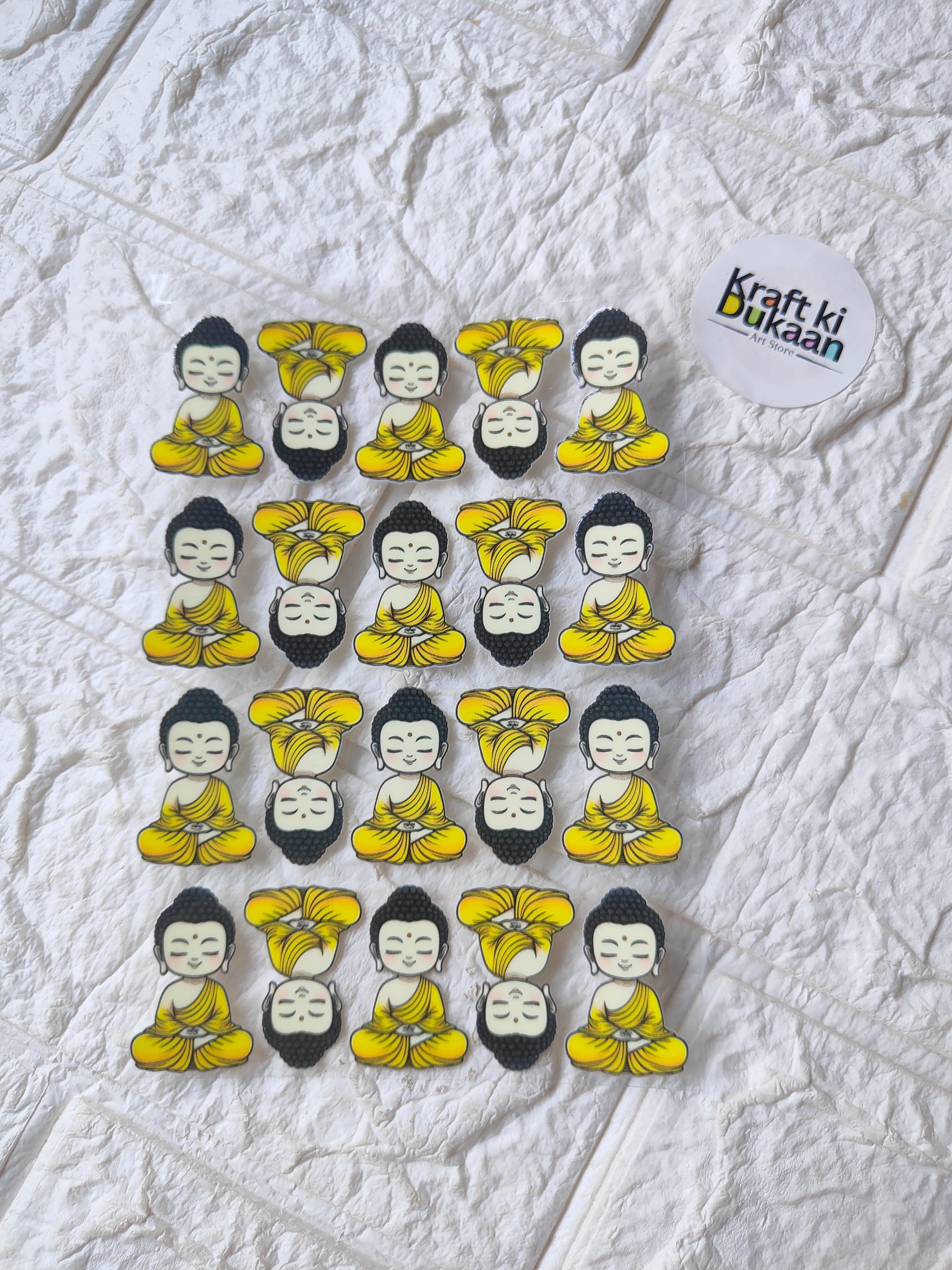 Peel-off UV DTF sticker sheet with cartoon faces holding yellow flowers