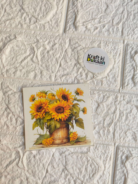 Mini sticker sheet with sunflower bouquet in jar illustration