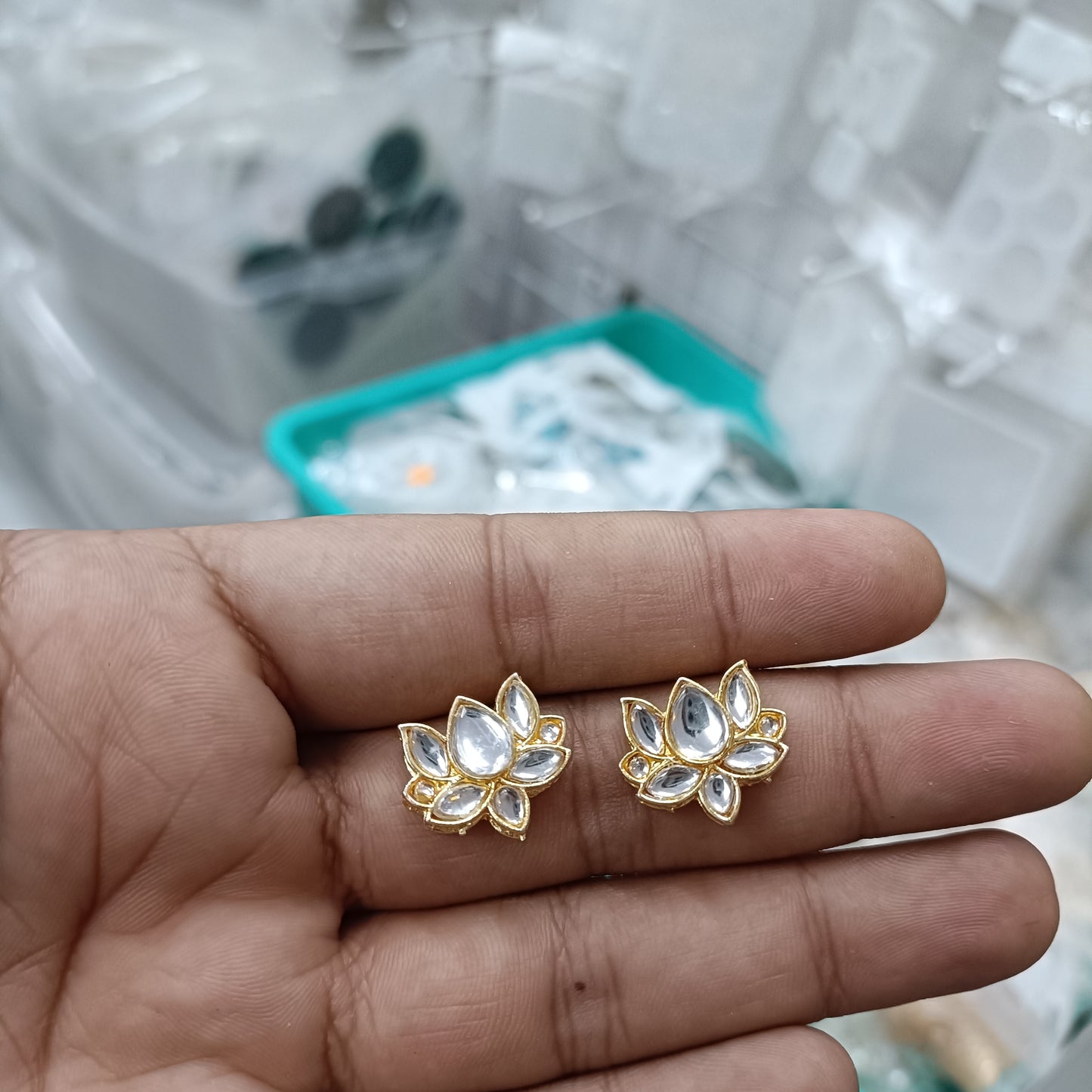 Metal Lotus Kundan Polki Beads Pack of 2 D1