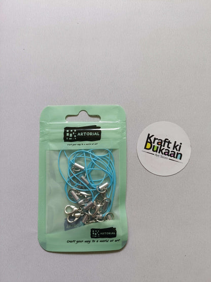 Blue cord keychain set with lobster clasps, metal clips on a card pack.