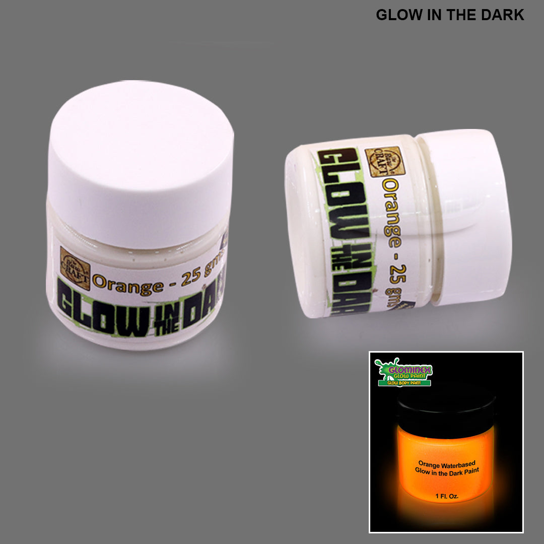 Orange glow-in-the-dark pigment jar with white lid, 25 ml
