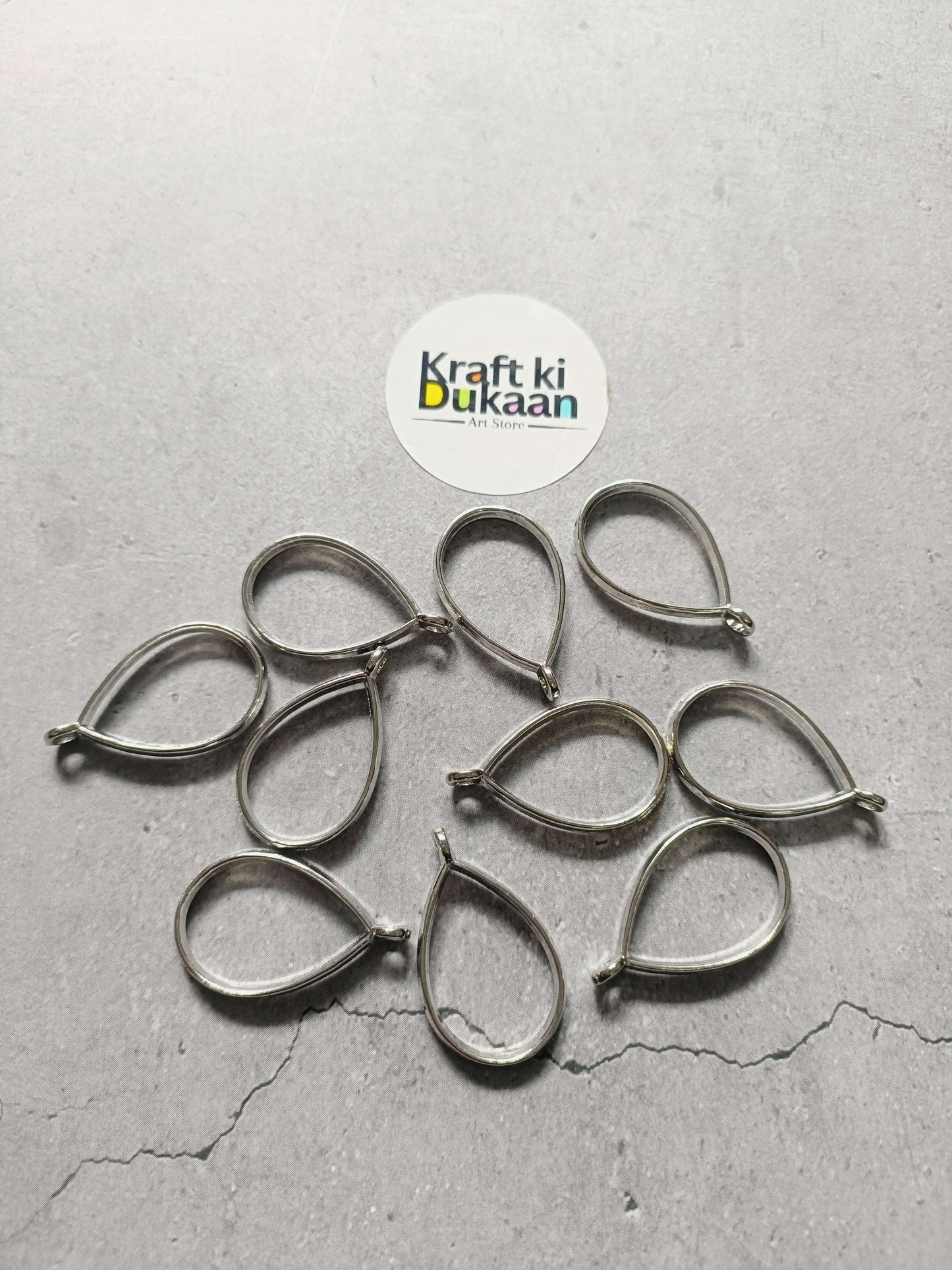 Silver teardrop bezel pendant set, 10-piece with small hanging loops