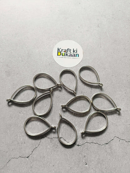 Silver teardrop bezel pendant set, 10-piece with small hanging loops