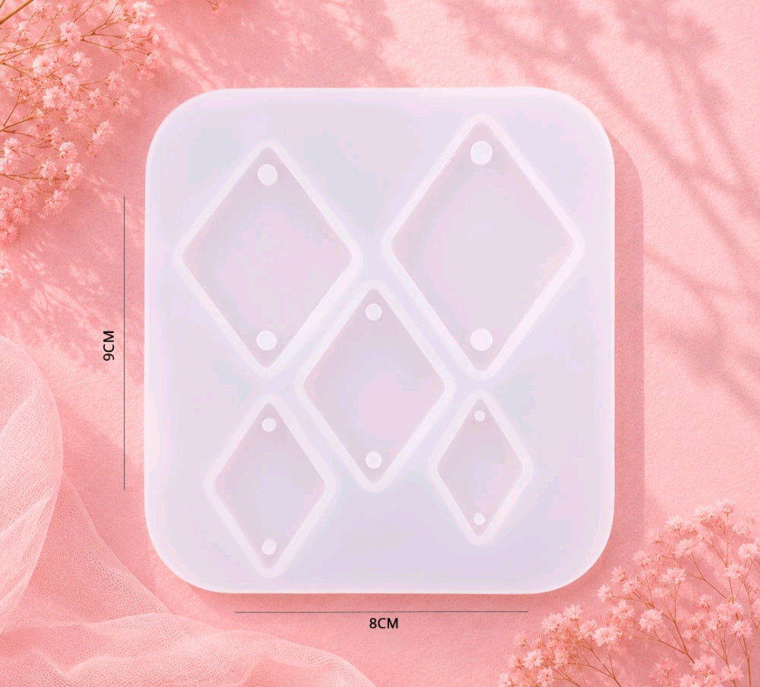 White square kite rakhi mould with 5 cavity diamond cutout design