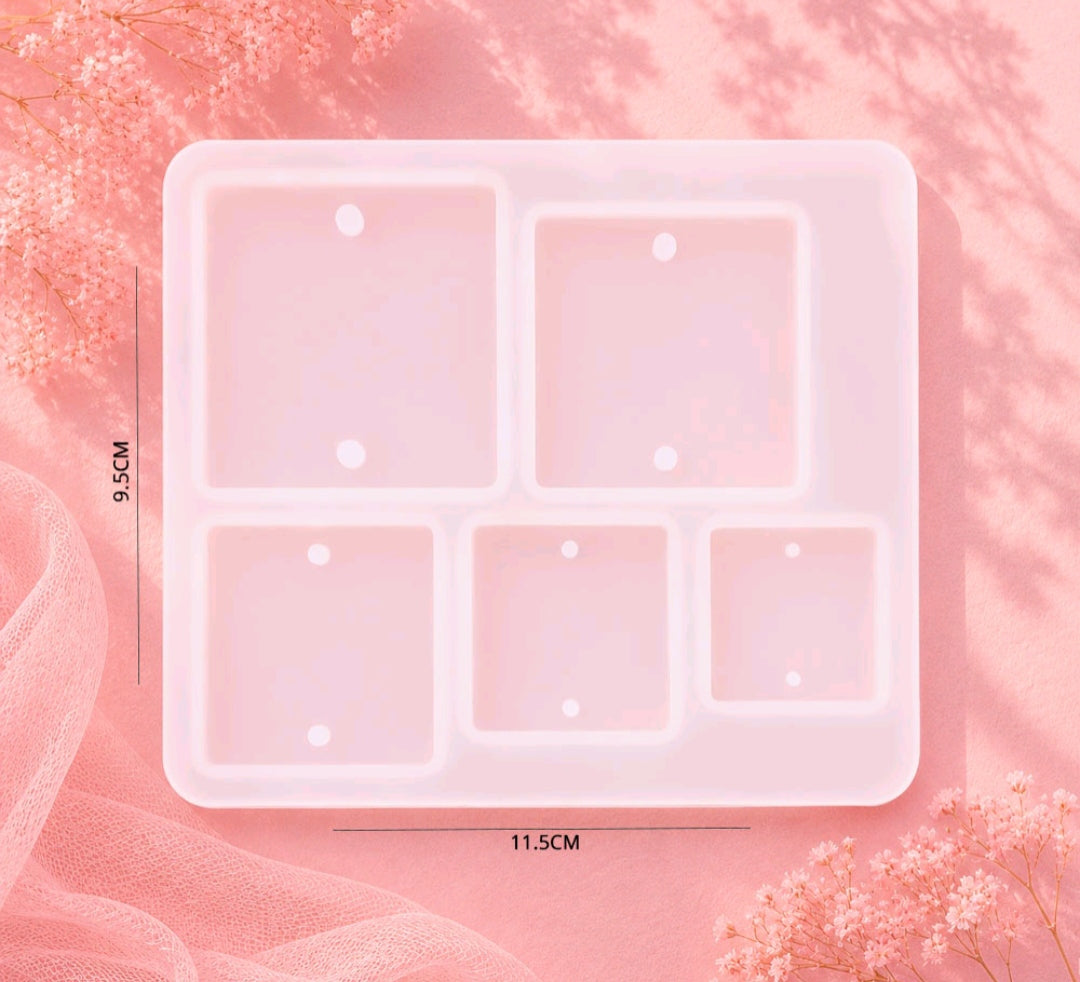 Pink translucent 5-cavity rectangular rakhi mould with five square compartments