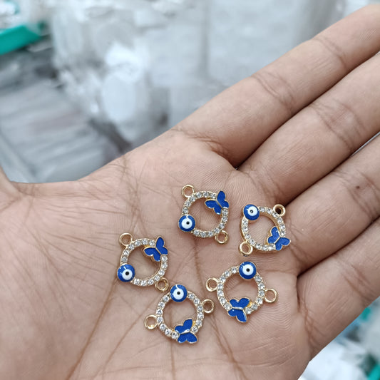 Blue enamel evil-eye rakhi pendant bracelets, gold-tone set of 5
