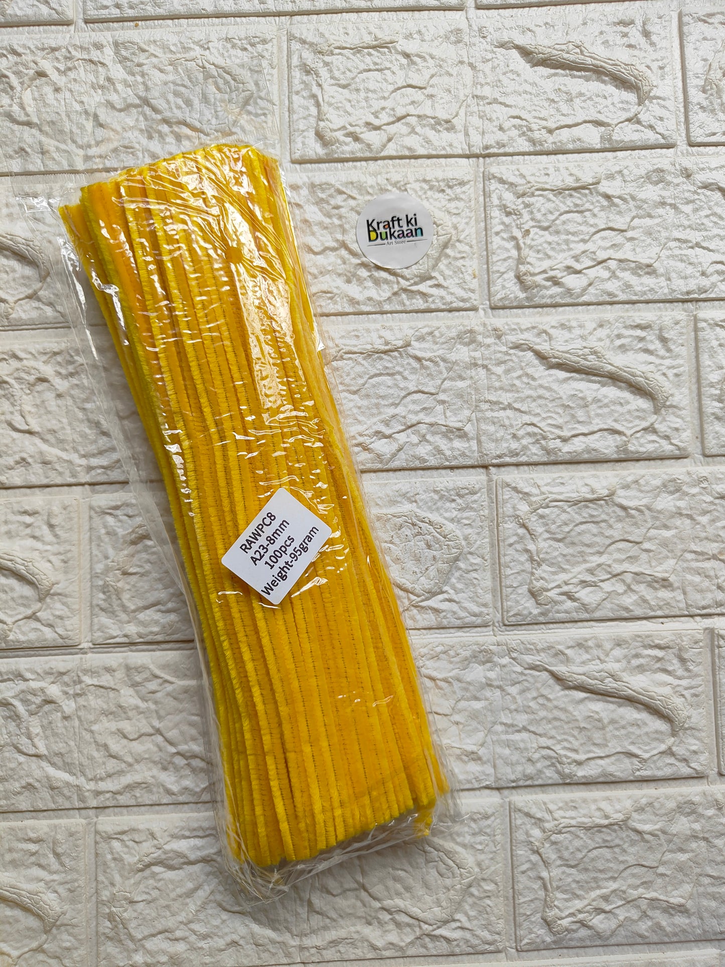 Yellow plain pipe cleaners, 8mm diameter, bundled pack of 100