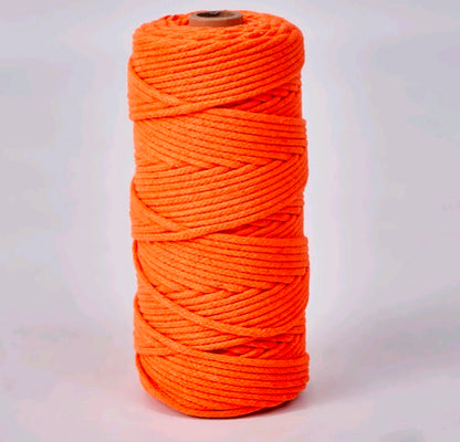 Macrame cotton thread spool, bright orange 3mm, 100m