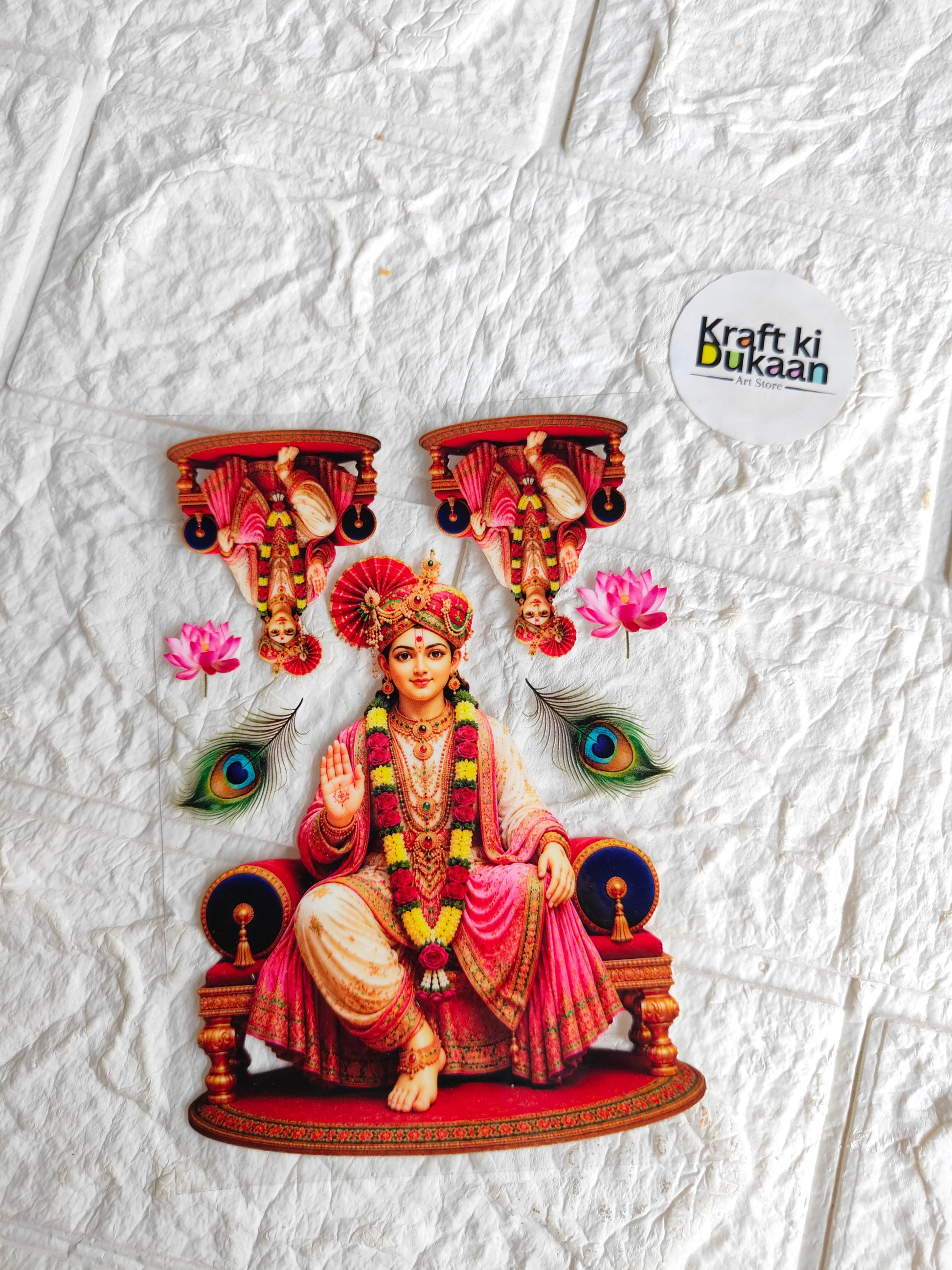 Peel-off UV DTF sticker sheet with colorful Hindu deity and floral motifs