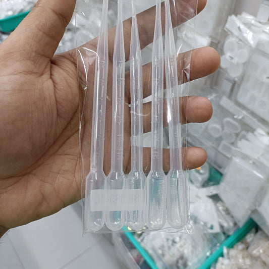 3 mL clear plastic dropper pipettes, pack of 5, with dispensing tips