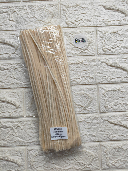 Beige pipe cleaner stems, plain, 8mm, sealed pack of 100 A1