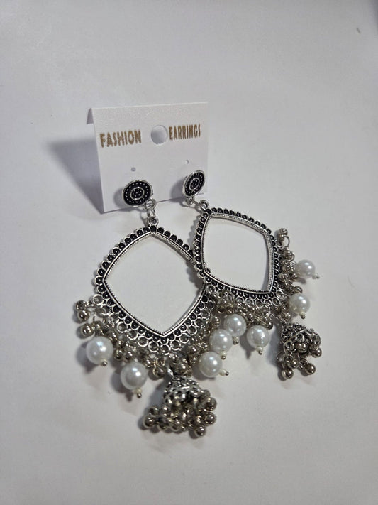 Kashmiri Silver Square Jhumka with beads