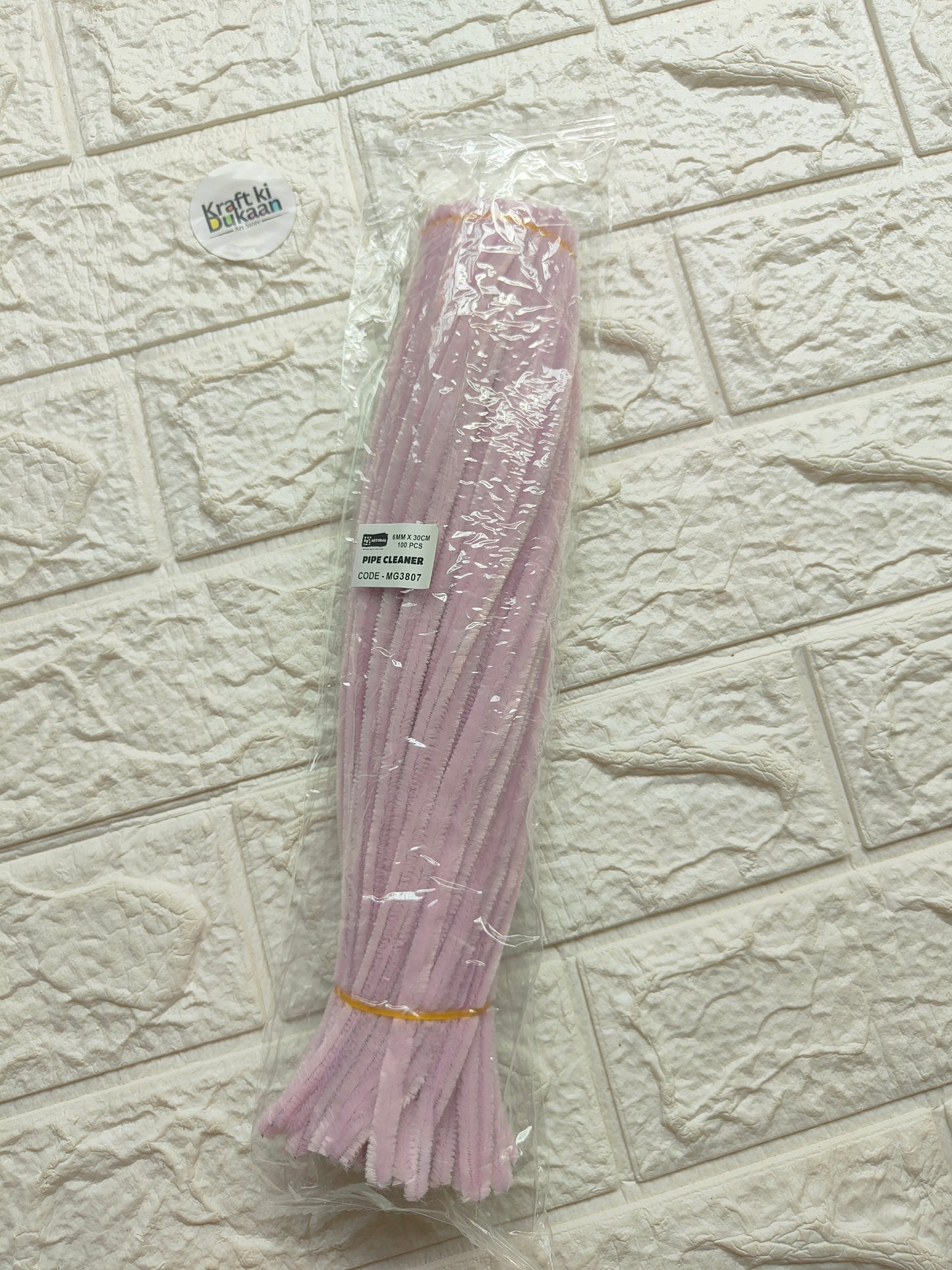 Light pink pipe cleaners in clear bag, bundled twisty chenille craft sticks