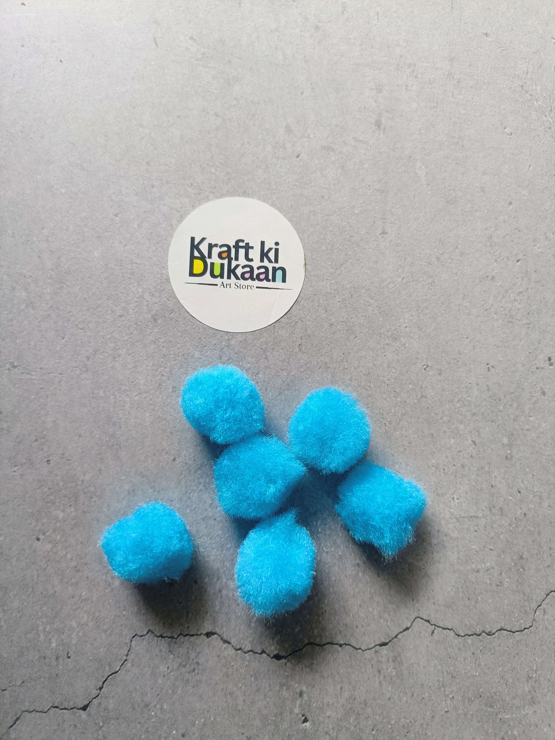 Light blue pom-pom balls, 2 cm fuzzy spheres, small craft balls for decor