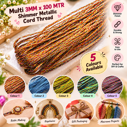 Shimmer metallic cord thread spool, orange-gold multicolor glitter cord, 3mm thickness