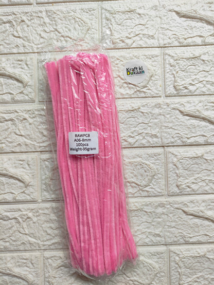 Pink pipe cleaner stems, plain, 8mm, packaged bundle of 100 A1