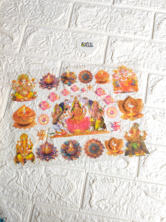 A4 insert sheet with colorful religious decorative illustrations and stickers, bright orange pink