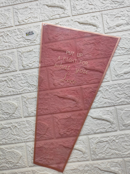 Bouquet cover sleeve in rose pink with orange border and “Love” text