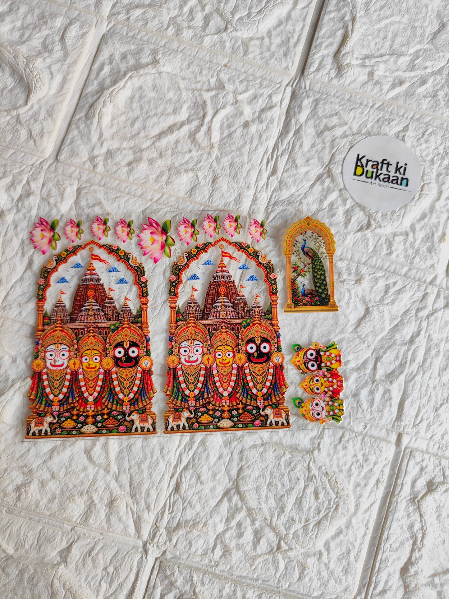 UV DTF peel-off sticker sheet with colorful temple deity stickers, three designs