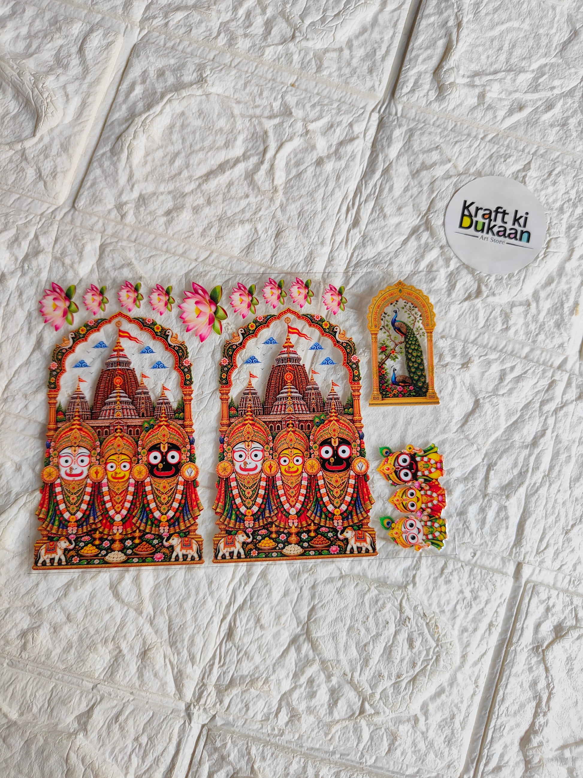 UV DTF peel-off sticker sheet with colorful temple deity stickers, three designs