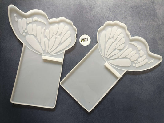 Butterfly book stand mold, white butterfly cutout, fan detailing, two molds shown