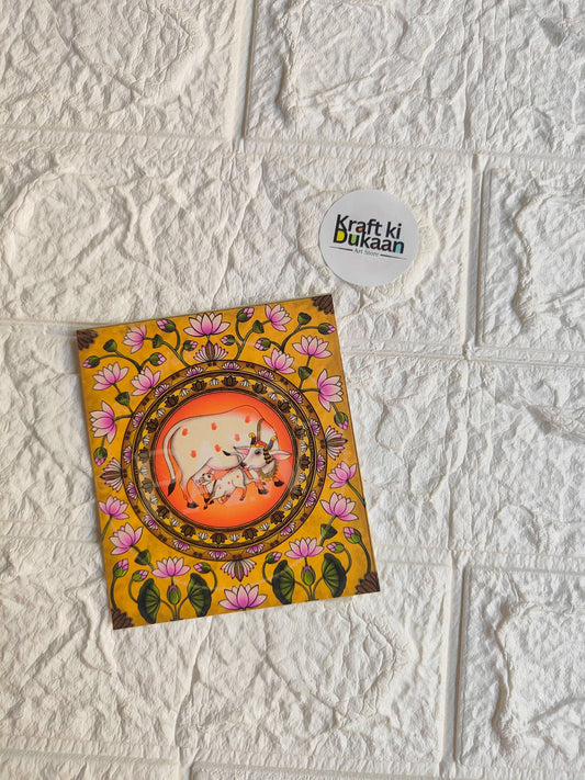 Mini colour sticker sheet with orange circle cat illustration and purple flower border