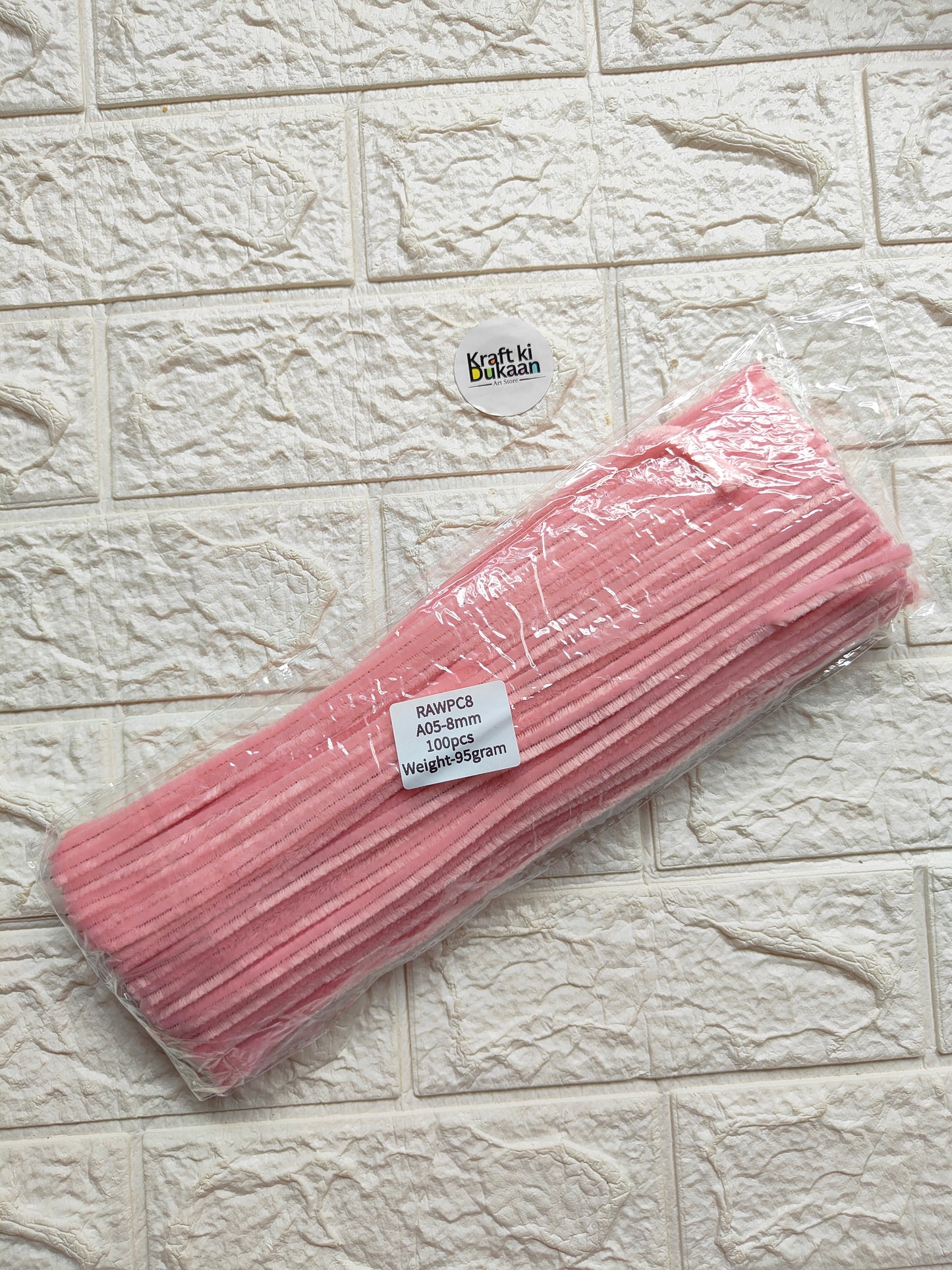 Light pink pipe cleaner stems, plain, 8mm, sealed pack of 100 A1