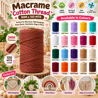 Macrame cotton thread spool, dark brown color, 3mm twisted cord wound on a reel