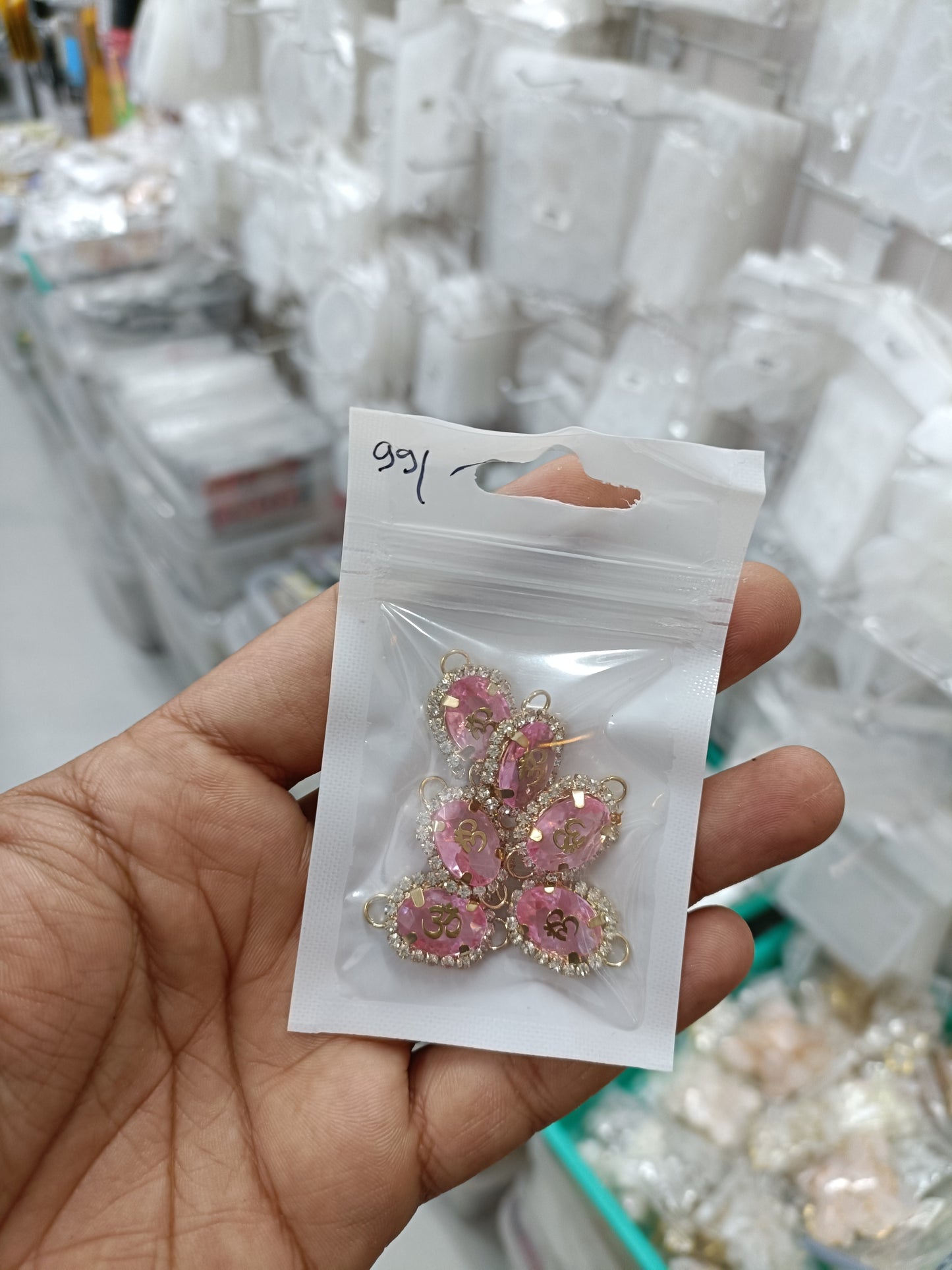 Rakhi bracelet pendant set of 6, pink and gold floral heart charms