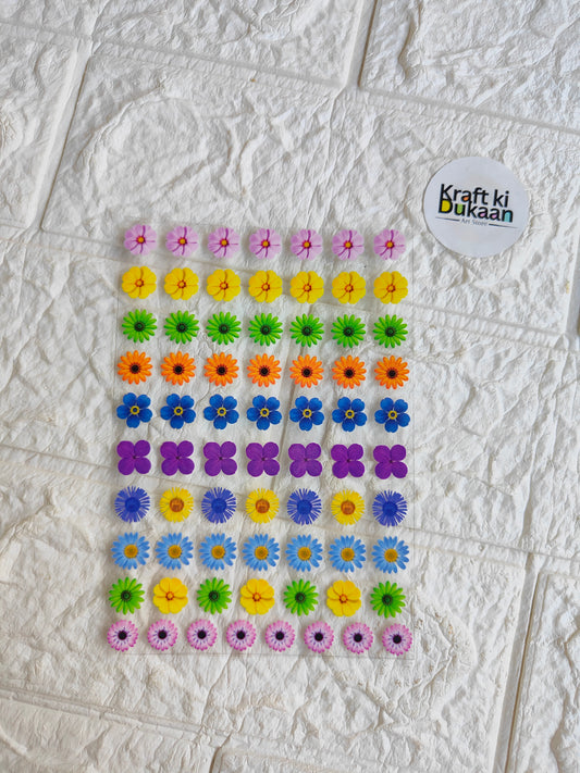 Peel-off flower sticker sheet with colorful daisy and marigold designs