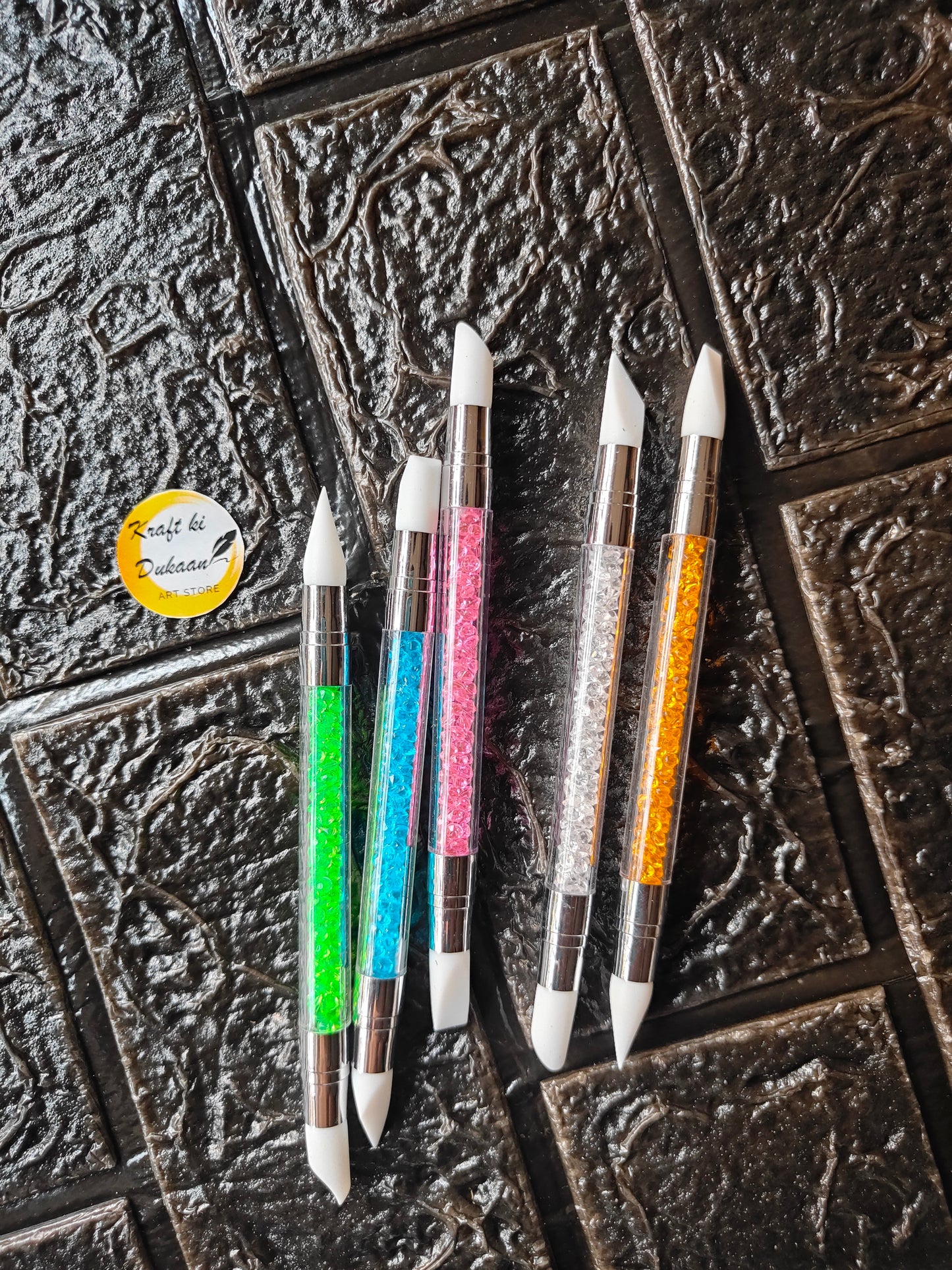 Silicon dual-side diamond brush set, 5-pack with glitter handles