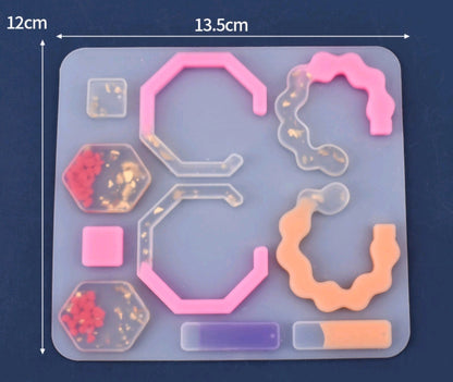 10-cavity silicone jewelry mould with pink cavity shapes, 13.5 x 12 cm