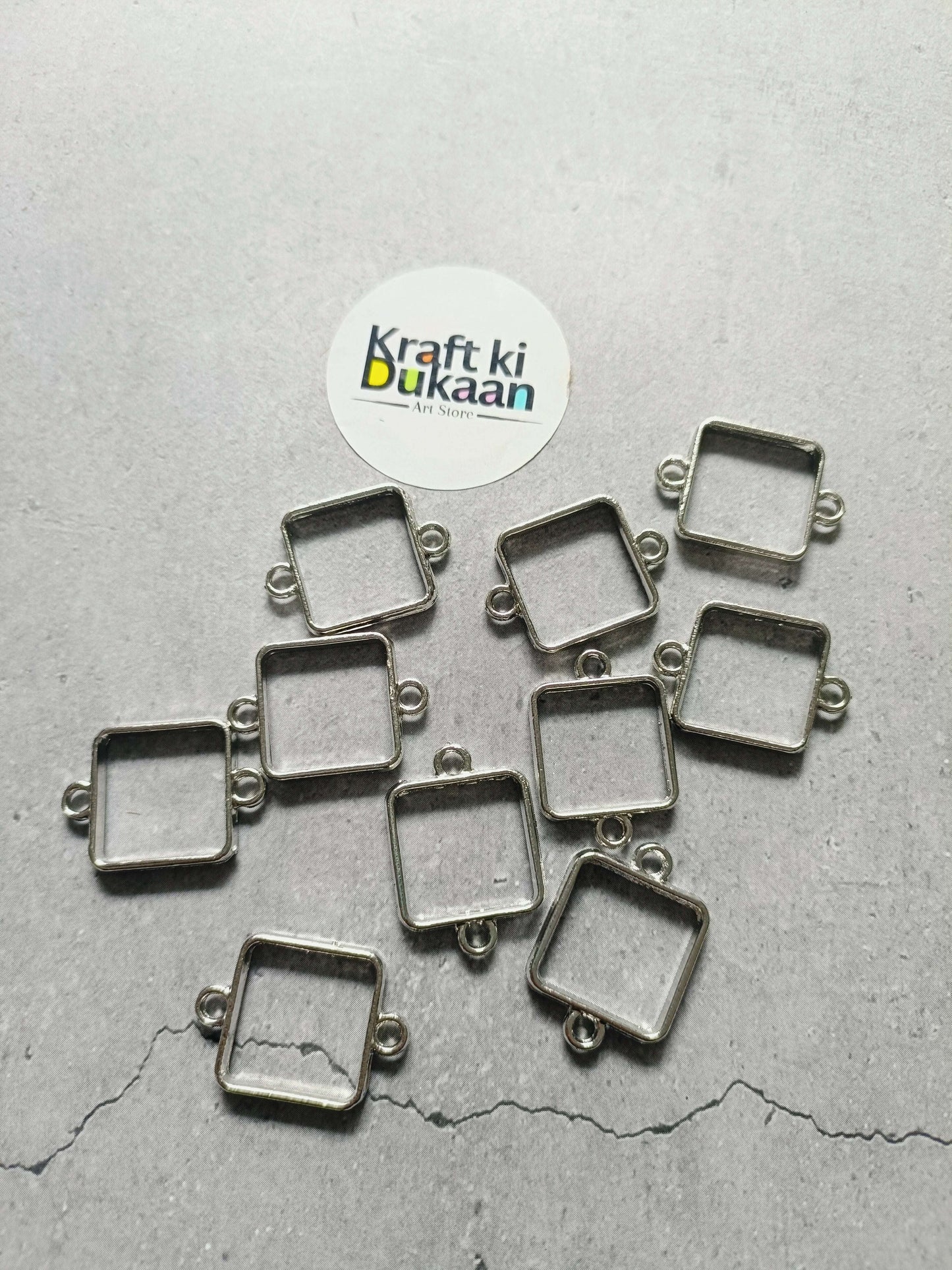 Square metal bracelet bezels with loop connectors, 10-piece set (silver tone)