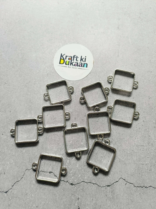 Square metal bracelet bezels with loop connectors, 10-piece set (silver tone)