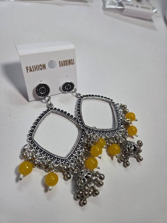 Kashmiri Silver Square Jhumka with beads