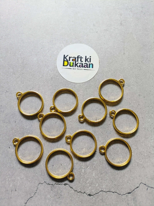 Round bezel pendant settings, gold-tone metal, 10-piece set
