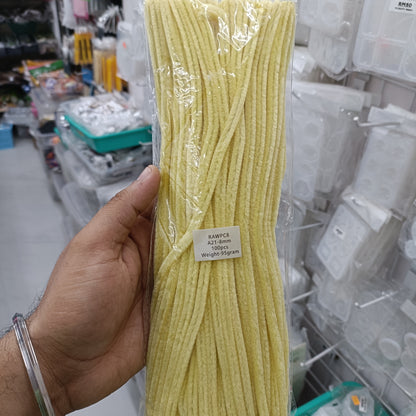 8mm pipe cleaner pack, pale yellow plain 100 pieces in bag