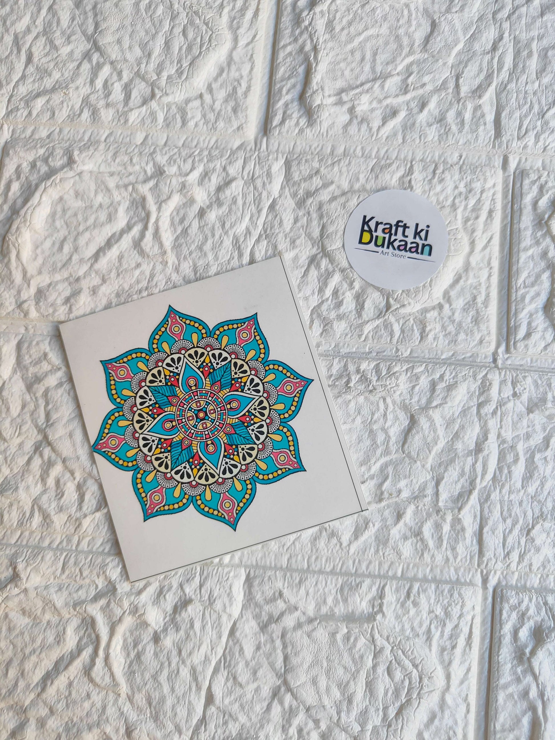Mini color sticker sheet with colorful mandala flower sticker on white backing