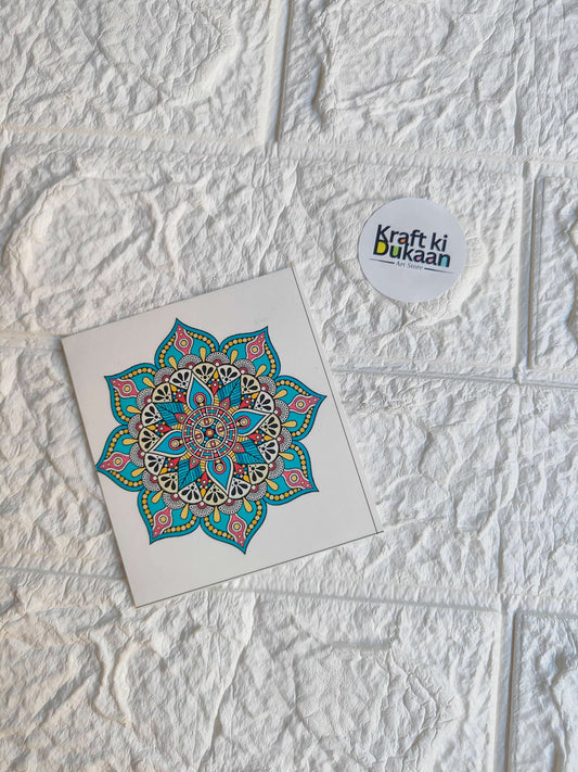Mini color sticker sheet with colorful mandala flower sticker on white backing