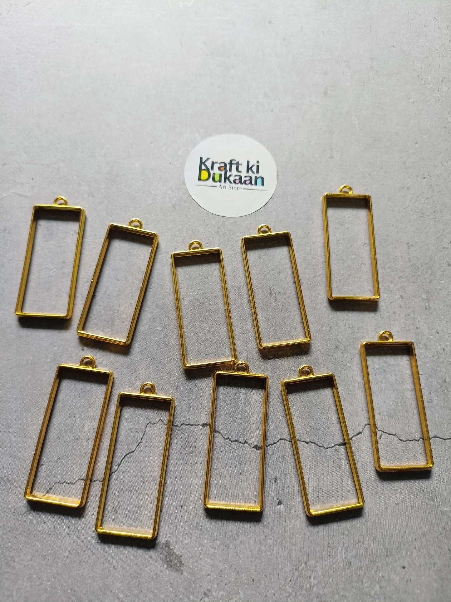 Gold rectangle bezel pendant set of 10, plain frames with small top loops