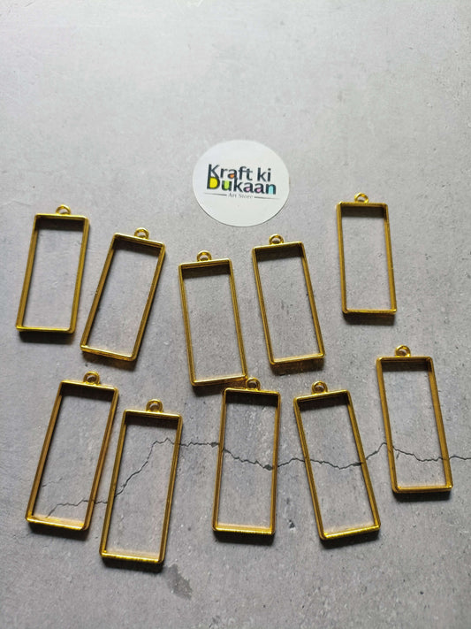 Gold rectangle bezel pendant set of 10, plain frames with small top loops