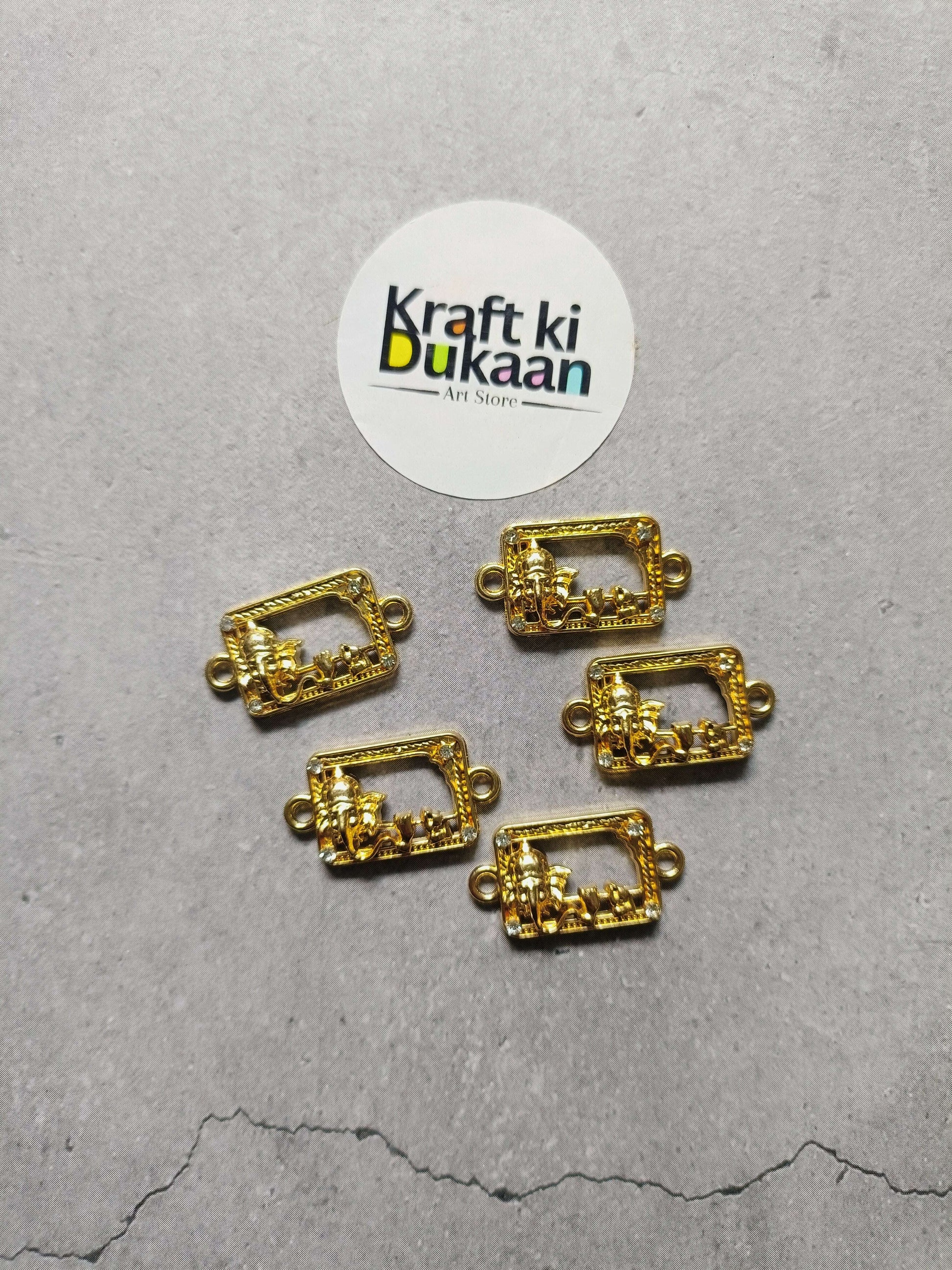 Gold-tone rakhi bracelet bezel charms, 5-piece set with square frames and loops