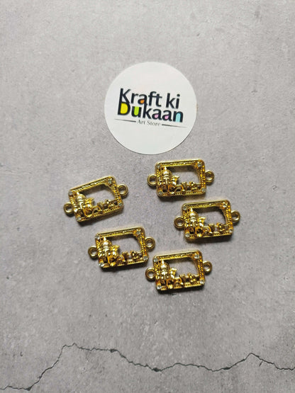 Gold-tone rakhi bracelet bezel charms, 5-piece set with square frames and loops