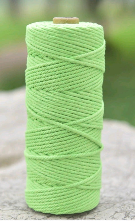 Macrame cotton thread spool, light green color, 3mm twisted cord wound on a reel
