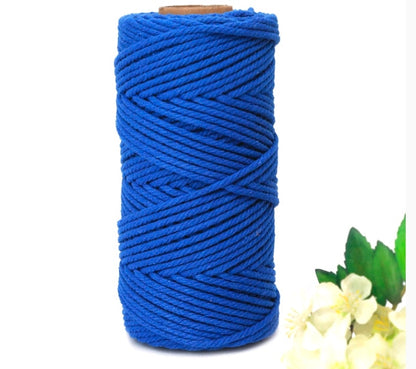 Macrame cotton thread spool, dark blue color, 3mm twisted cord wound on a reel