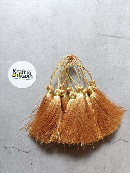 Silk tassel set of 12 bronze/gold tassels with gold caps and hanging loops