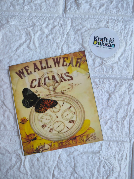 Mini color sticker sheet with vintage clock and butterfly designs